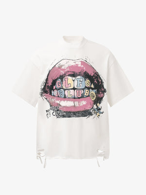 Retro Letter Lip Graphic T-Shirt 