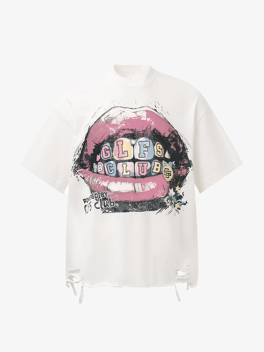 Retro Letter Lip Graphic T-Shirt 