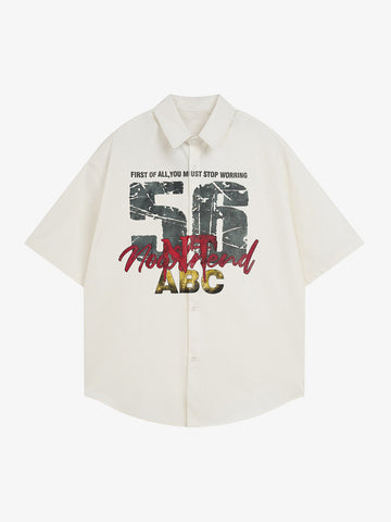 Retro Letter Print Short Sleeve Shirt - 2426 