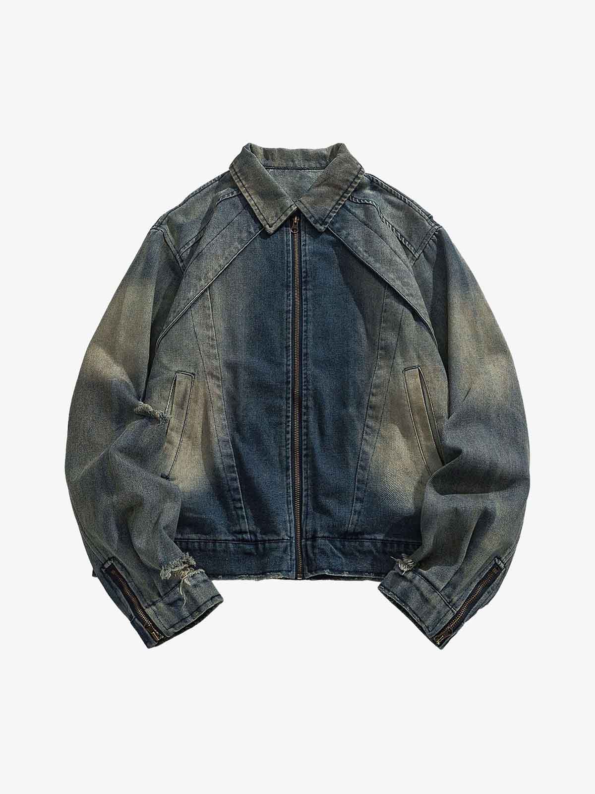 Thesupermade High Street Hip hop Distressed Washed Denim Jacket 2242