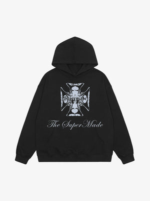 Street Cross Letters Print Hoodie 