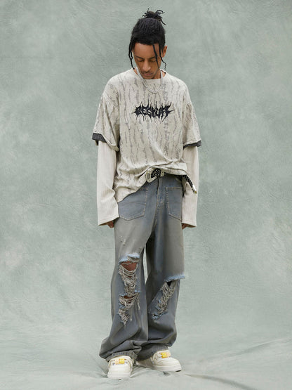 Thesupermade Faux Two-piece Distressed Woolen T-shirt - 2005 