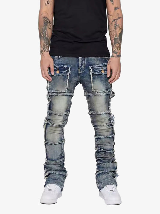 Thesupermade Stretch Patch Layered Bootcut Stacked Jeans 