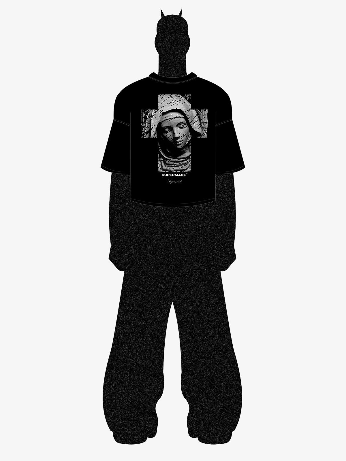 Original Retro Virgin Mary Mottled Cross Print T-Shirt 