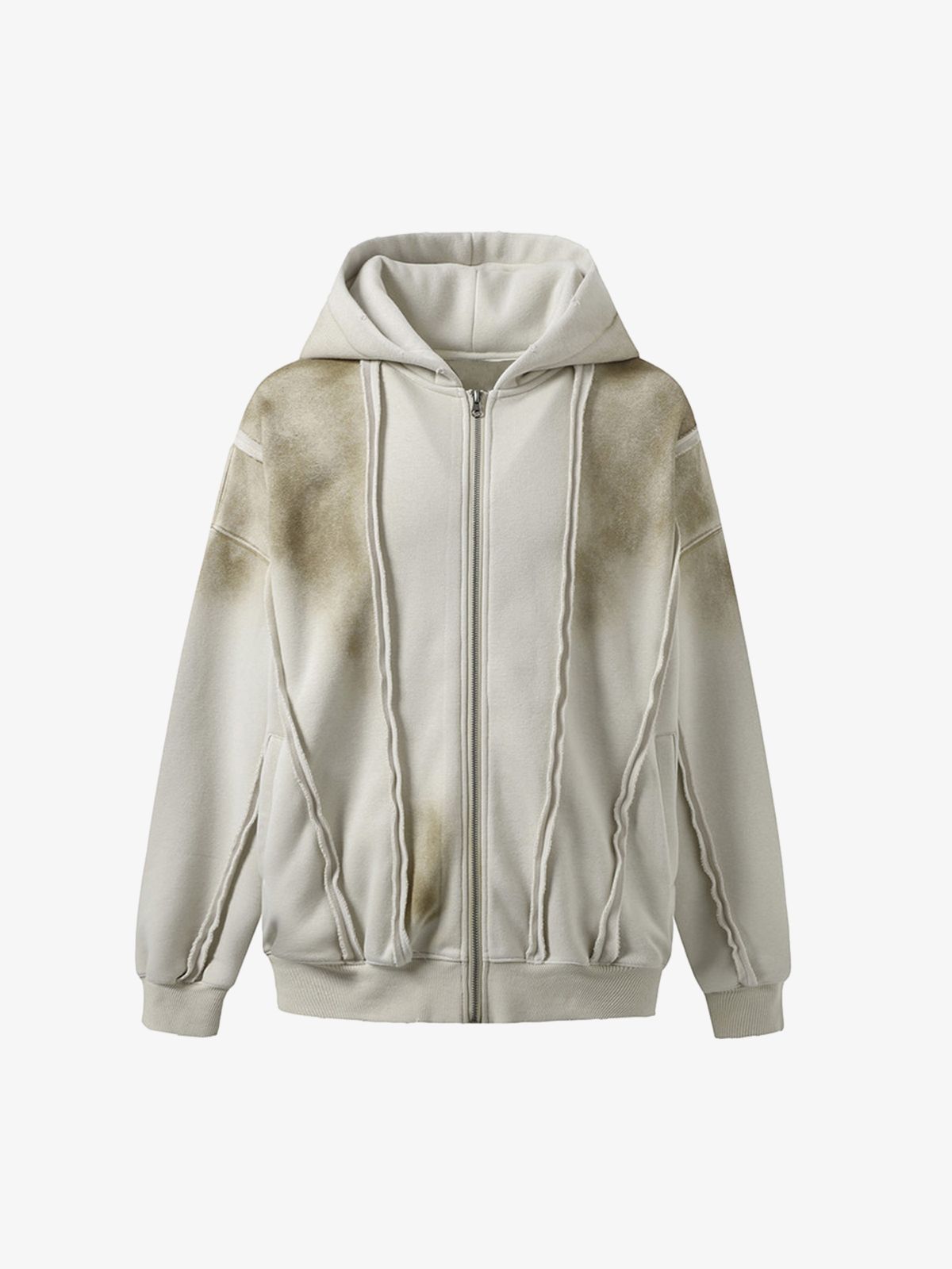Thesupermade Distressed Patchwork Velvet Cardigan Hooded Sweatshirt 