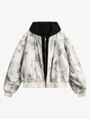 Patchwork Faux Two-Piece Gradient Hooded Bomber Jacket 