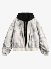 Patchwork Faux Two-Piece Gradient Hooded Bomber Jacket 