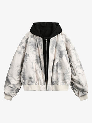 Patchwork Faux Two-Piece Gradient Hooded Bomber Jacket 