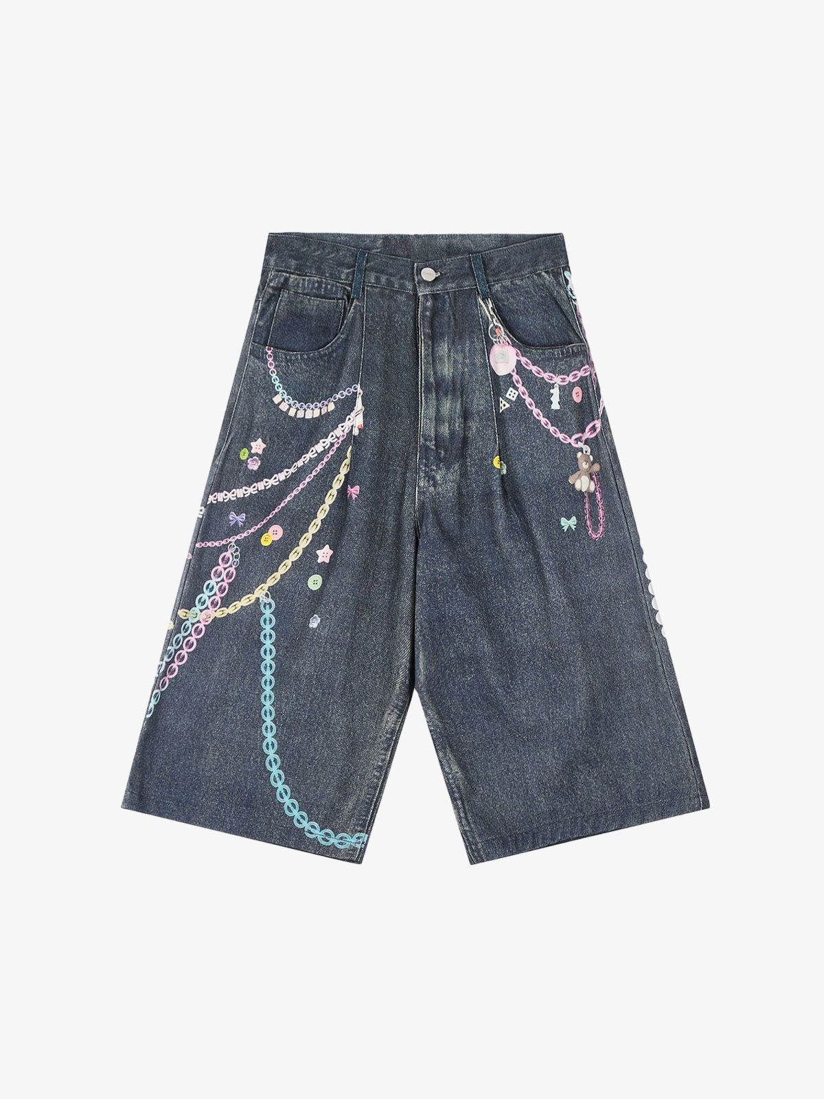 Embellished Chain Denim Shorts 