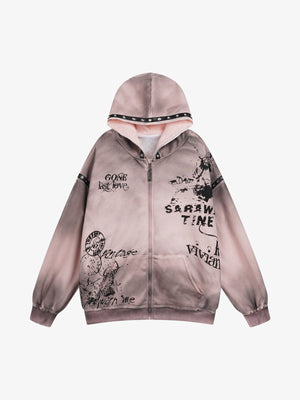 Wasteland Style Distressed Graffiti Hoodie 