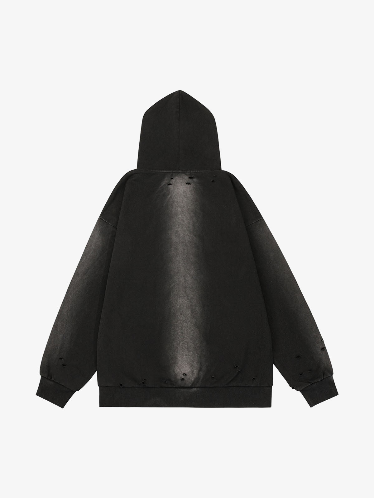 Washed Ripped Zip Up Hoodie 