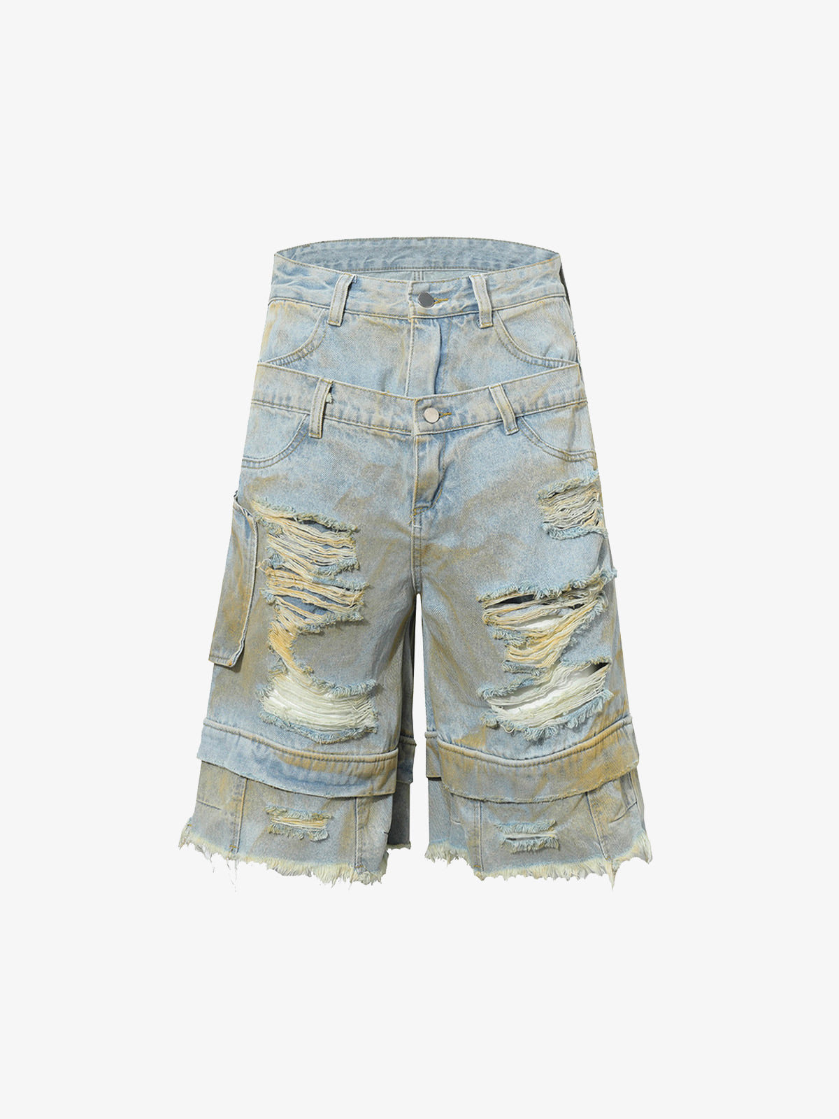 Distressed Tie-Dye Denim Shorts 