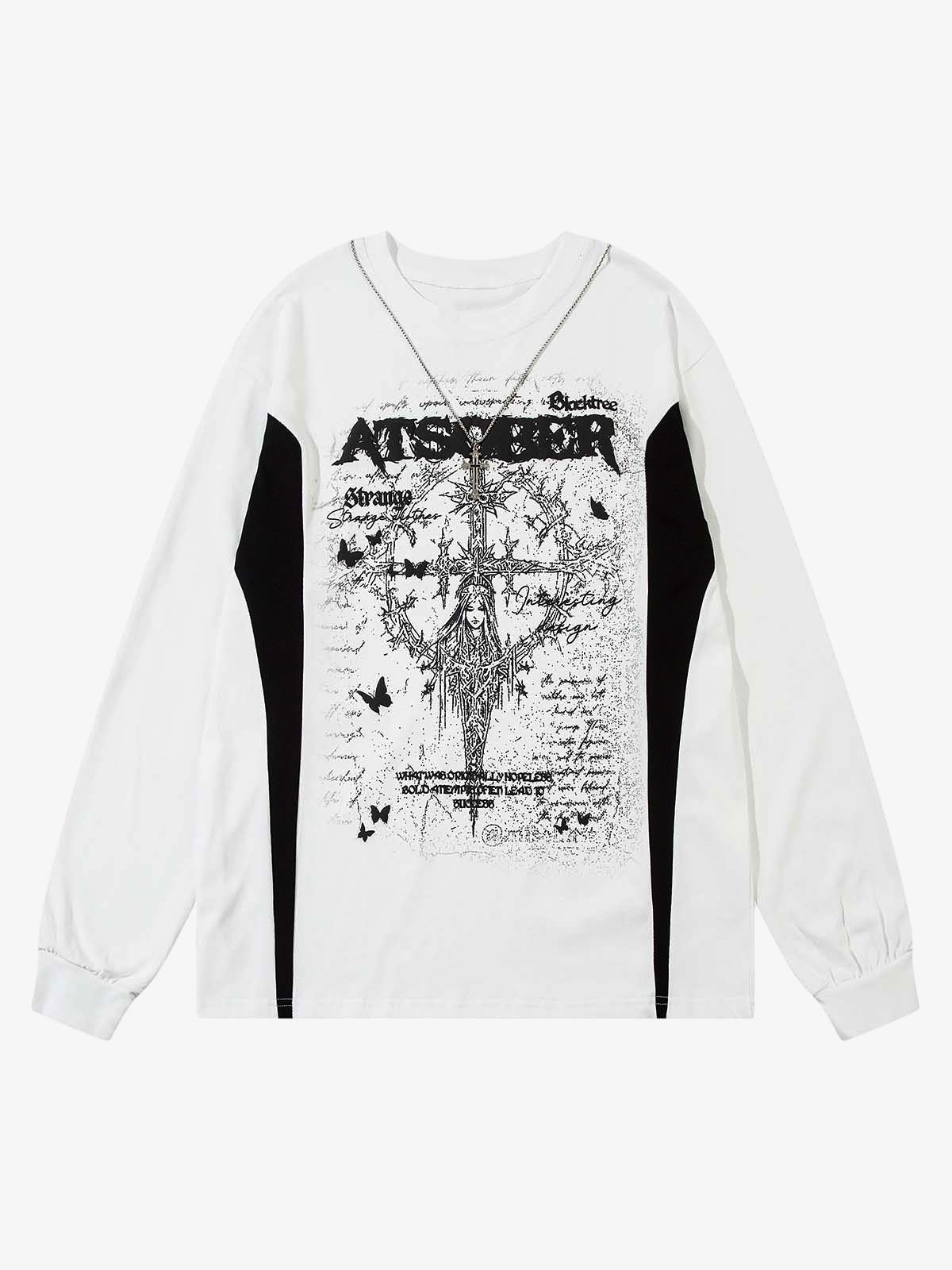 Thesupermade Star Necklace Cross Graphic Long Sleeve T-shirt 