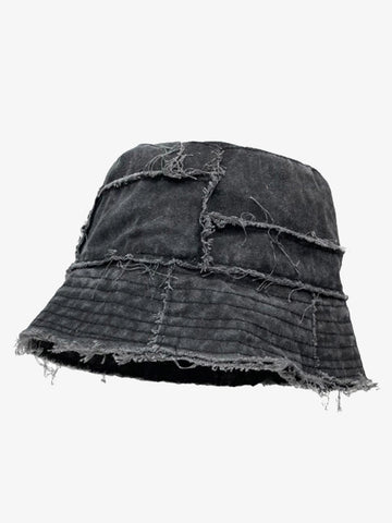 Distressed Denim Raw Edge Destroyed Bucket Hat 