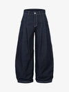 Deconstructed Contrast Stitching Pleated Baggy Barrel Jeans - 2343 