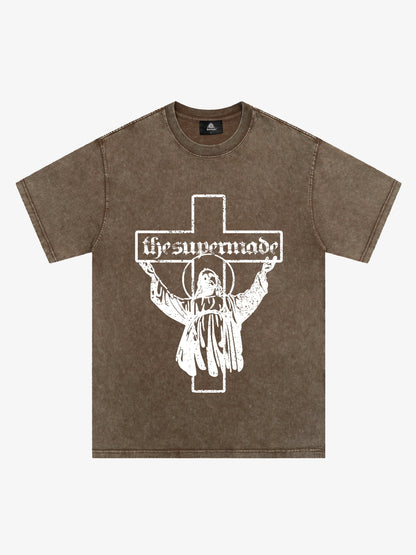 Original Distressed Cross Graphic T-Shirt 