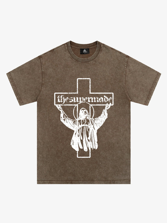 Original Distressed Cross Graphic T-Shirt 