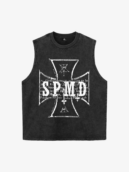Original Distressed Cross Graphic Vest 