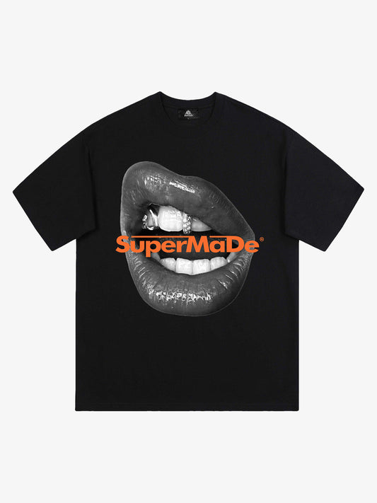 Lips Print Short Sleeve T-shirt - 2411 