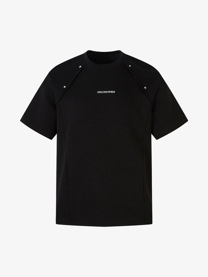 Retro Rivet Letter Embroidered T-shirt 