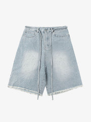 Distressed Rhinestone Denim Jorts - 2454 