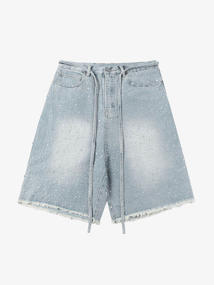 Distressed Rhinestone Denim Jorts - 2454 
