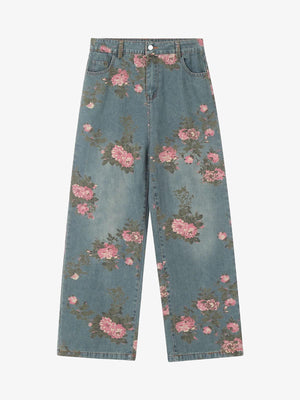 Thesupermade Floral Print Straight Jeans - 2409 