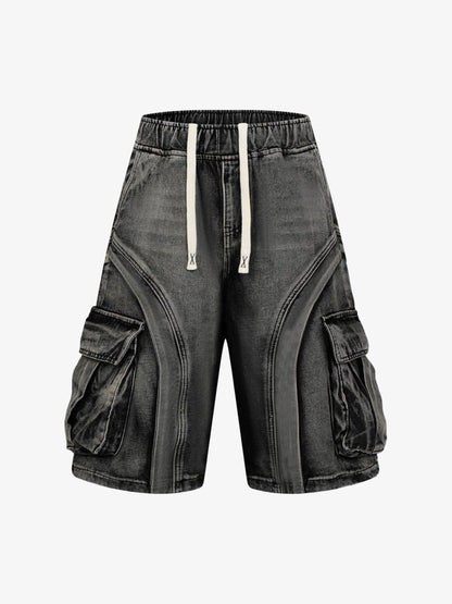 Washed Cargo Denim Shorts - 2382 
