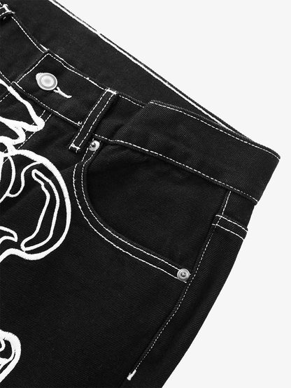 Thesupermade Hip Hop Bones Embroidered Jeans - 1859 