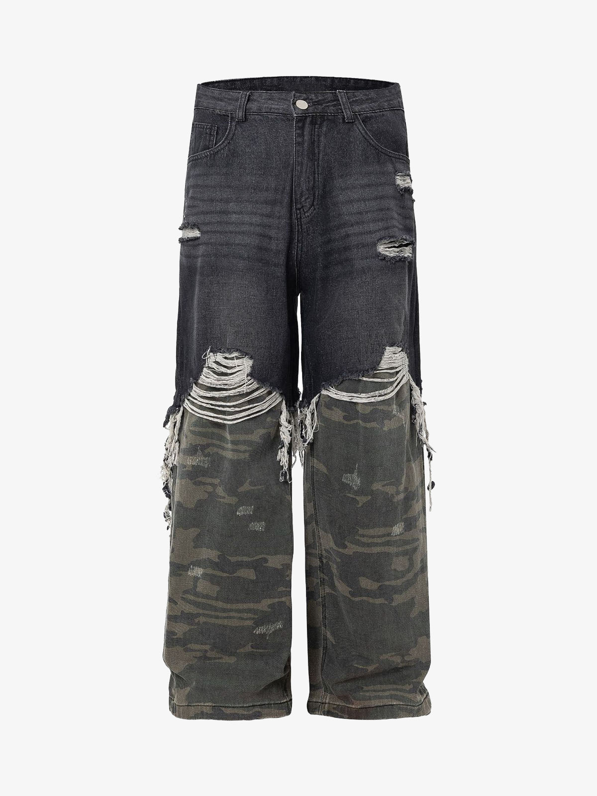 Washed Distressed Stitching Camouflage Straight Jeans 