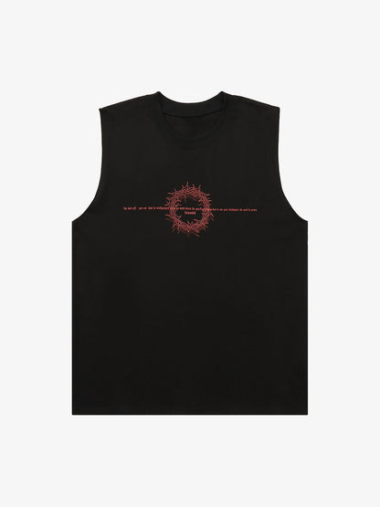 Thesupermade Thorn Ring Retro Font Street Rap Sleeveless Vest 