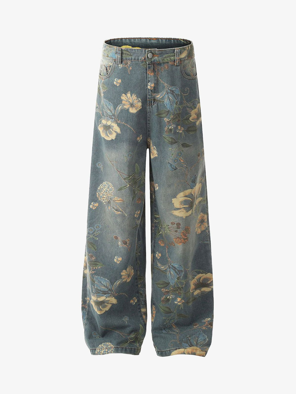 Denim Floral Print Carpenter Jeans - 2237 