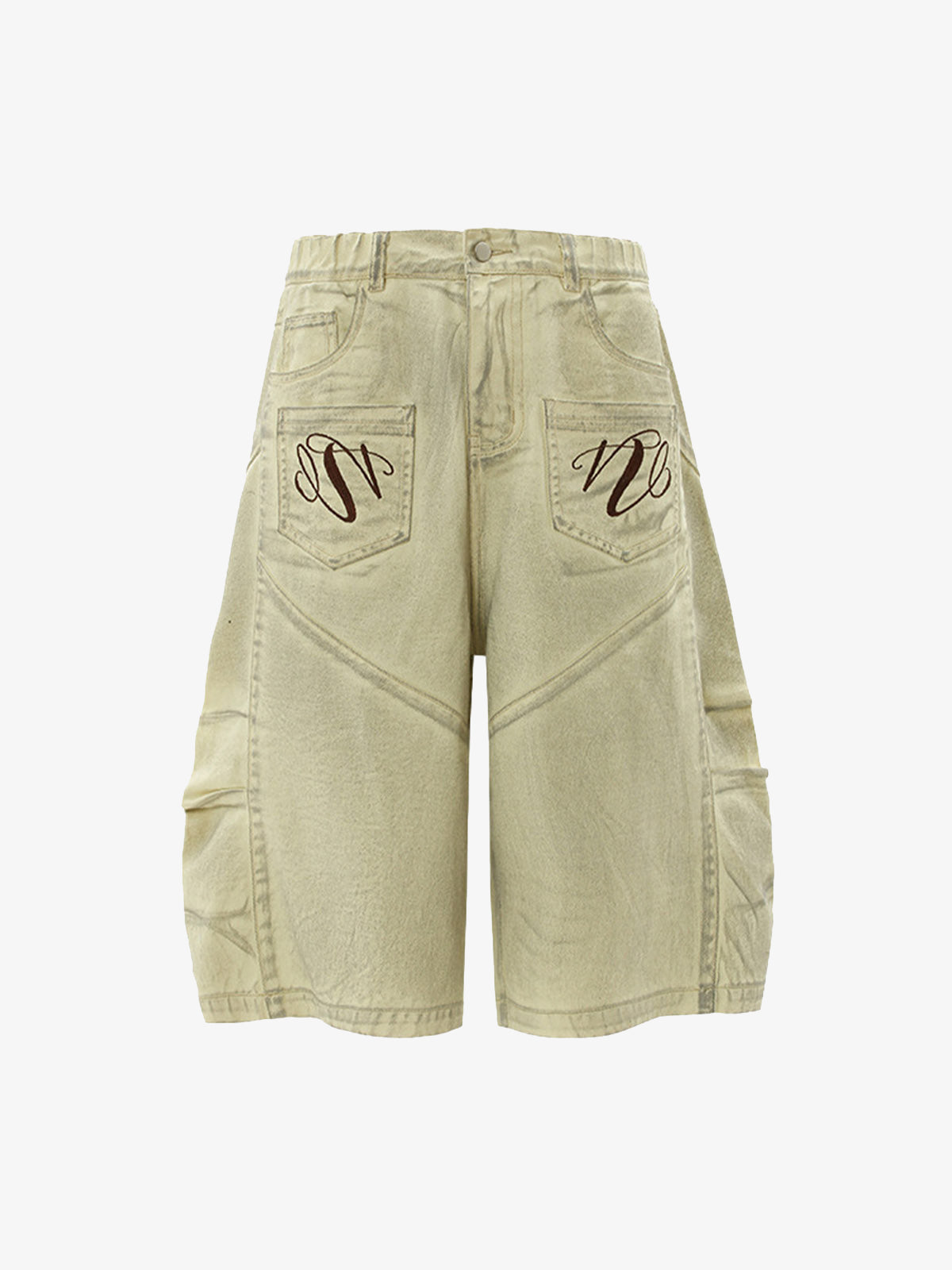 Washed Print Baggy Denim Shorts - 2375 