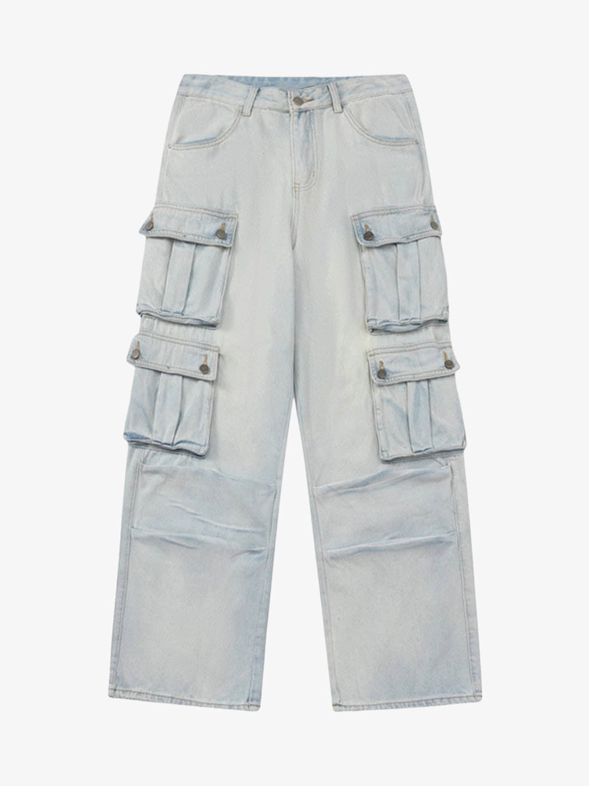 Thesupermade Vintage Washed Multi-pocket Work Jeans 