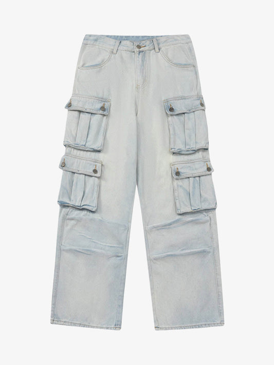 Thesupermade Vintage Washed Multi-pocket Work Jeans 