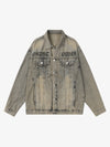 Washed Vintage Letter Print Denim Jacket 