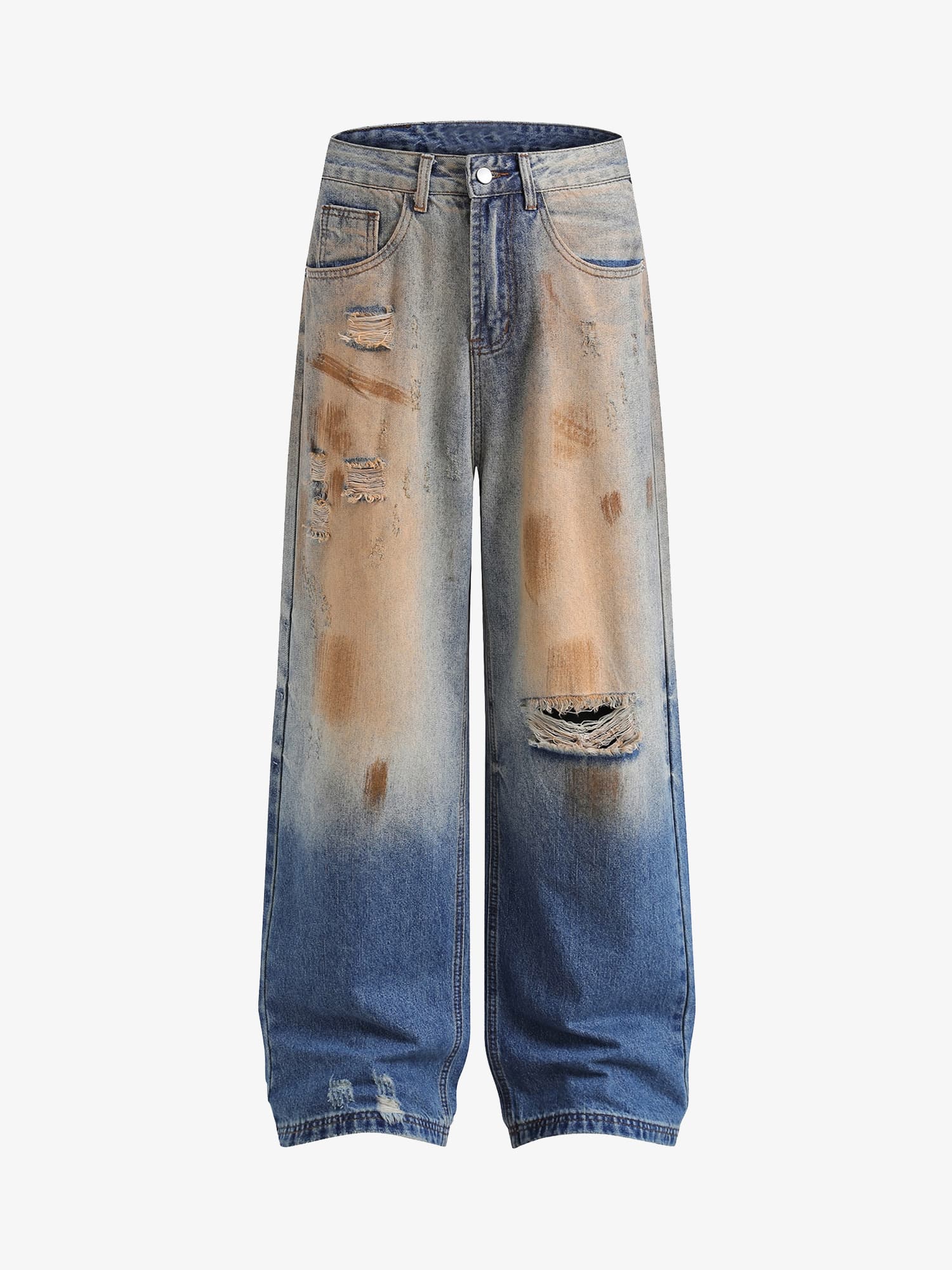 Thesupermade Retro Ripped Washed Patina Street Hip-Hop Jeans 