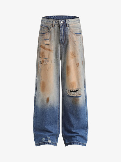 Thesupermade Retro Ripped Washed Patina Street Hip-Hop Jeans 