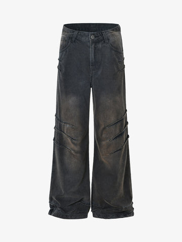 Washed Pleated Straight Jeans - 2263 
