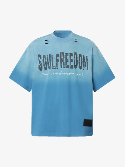 Distressed Gradient Letter Print Crew Neck T-shirt 