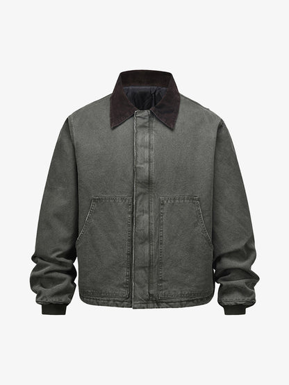 Vintage Washed Distressed Quilted Work Jacket 
