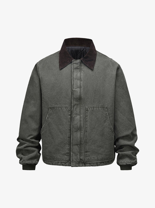 Vintage Washed Distressed Quilted Work Jacket 