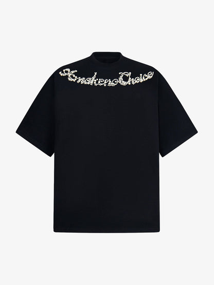 Retro Embroidery Beaded Letter Print T-shirt 