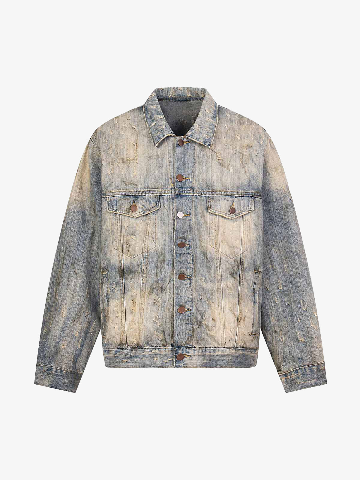 Mud-dyed Distressed Rhinestone Denim Jacket - 2336 