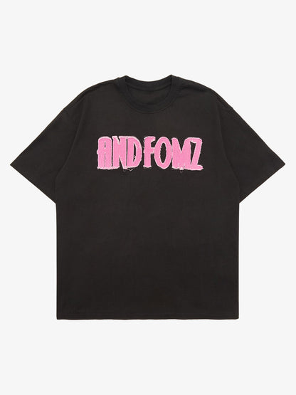Thesupermade Pink Letter Applique Street Rap T-shirt - 2145 