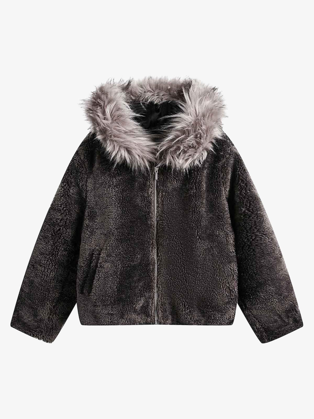 Thesupermade Fur Hooded Quilted Sherpa Jacket - 2304 