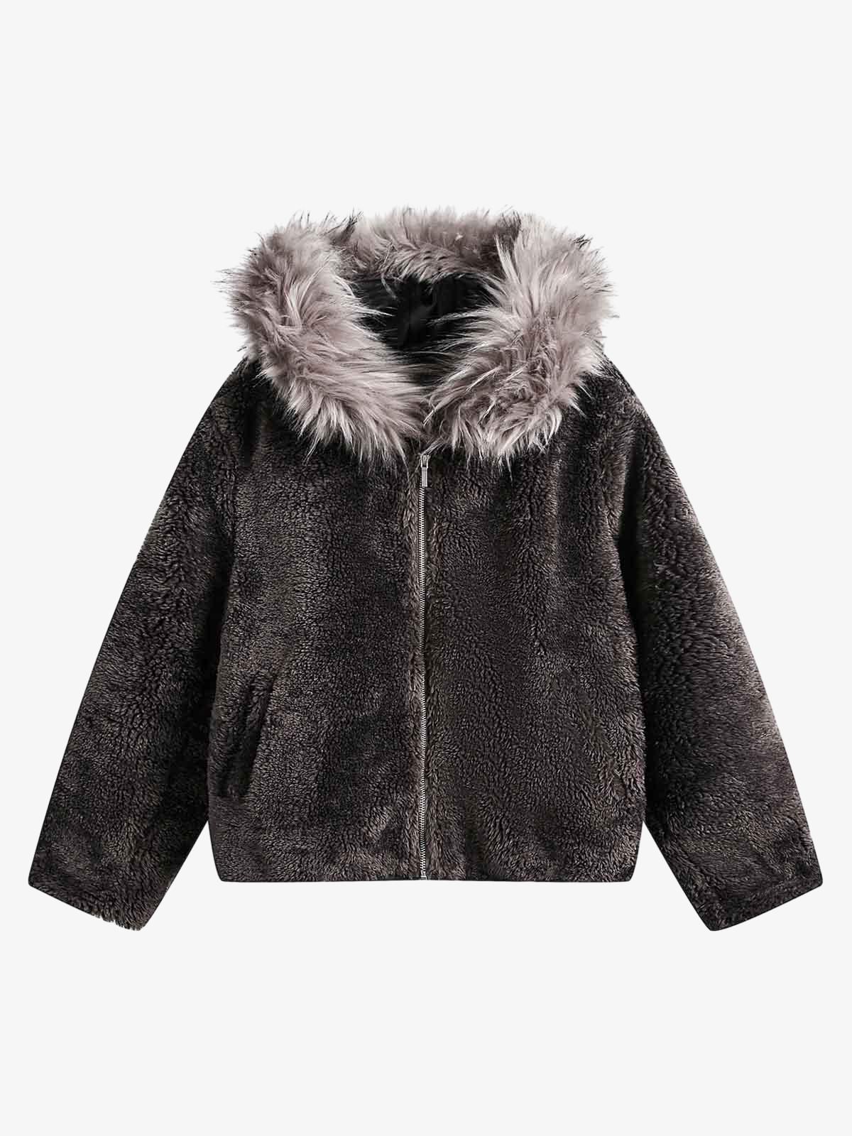Thesupermade Fur Hooded Quilted Sherpa Jacket 2304