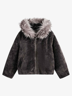 Thesupermade Fur Hooded Quilted Sherpa Jacket - 2304 