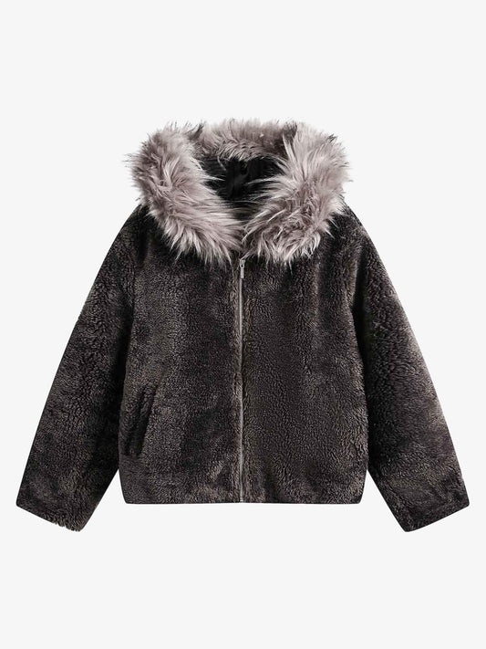 Thesupermade Fur Hooded Quilted Sherpa Jacket - 2304 