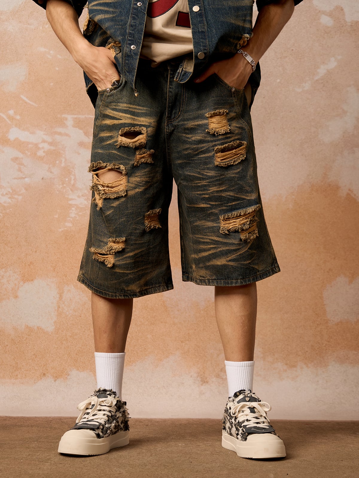 Distressed Washed Distressed Denim Set 